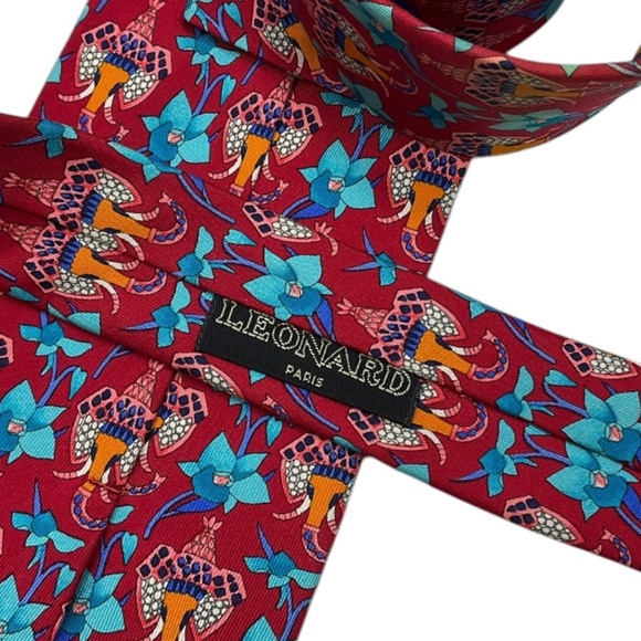 LEONARD Red/Blue Floral Art Silk LUXURY Tie ITALY - Picture 3 of 8